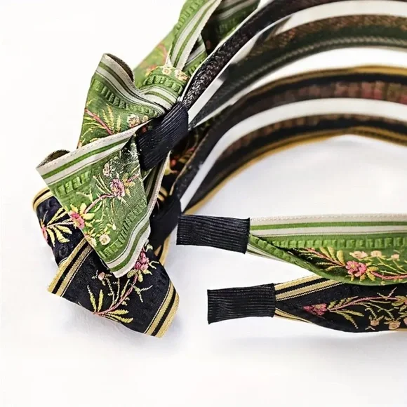 Black Vintage Style Bowknot Decorative Floral Headband - Picture 3 of 5